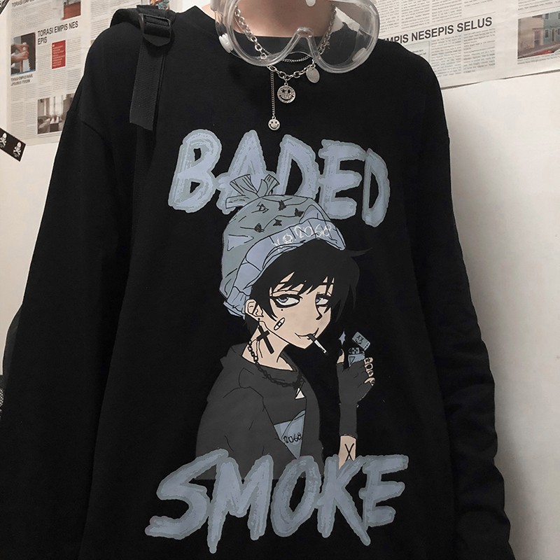 เสื้อยืดแขนยาวลายการ์ตูนอนิเมะเกาหลีสำหรับผู้ชายและผู้หญิง ราคา ถูกที่สุด ดีลบีเคเค แกลเลอรีภาพที่ 6
