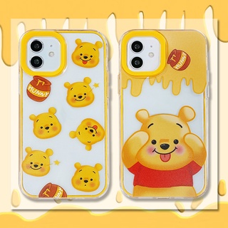 เคสโทรศัพท์มือถือแบบใส หนา กันกระแทก ลายหมีสีเหลืองน่ารัก สําหรับ iphone 14 6 6s 7 8 plus XR 11 12 13 pro max 2 in 1