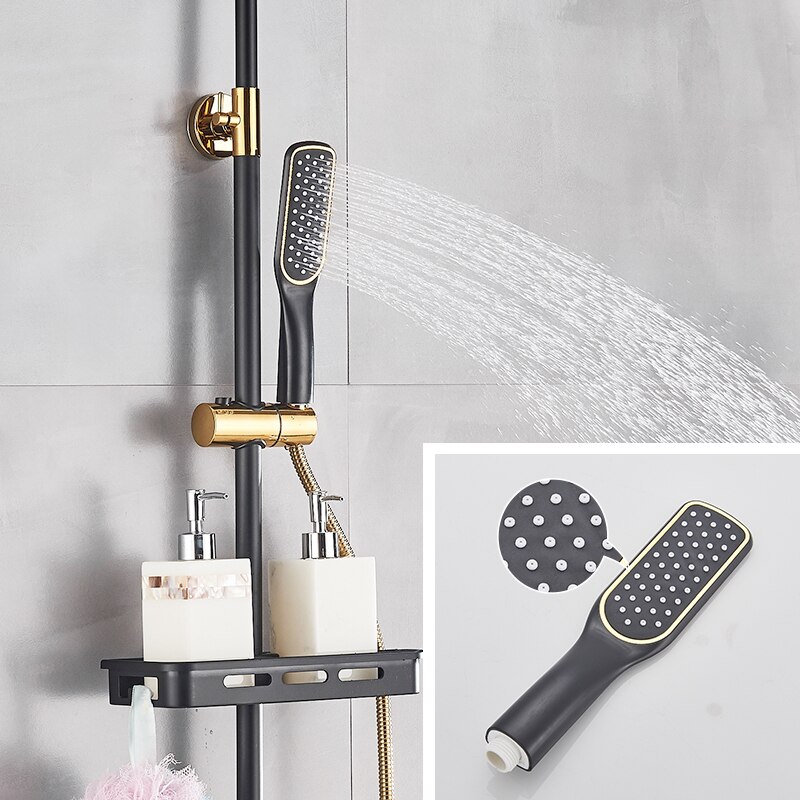 Quyanre Matte Black Gold Shower Faucet Set Bathroom Rainfall Shower