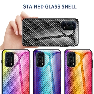 เคสโทรศัพท์ OPPO Reno4 4G Reno 4 Pro 5G Phone Case Carbon Fiber Pattern Tempered Glass Silicon Soft Edges Shell Hard Cover เคส Casing