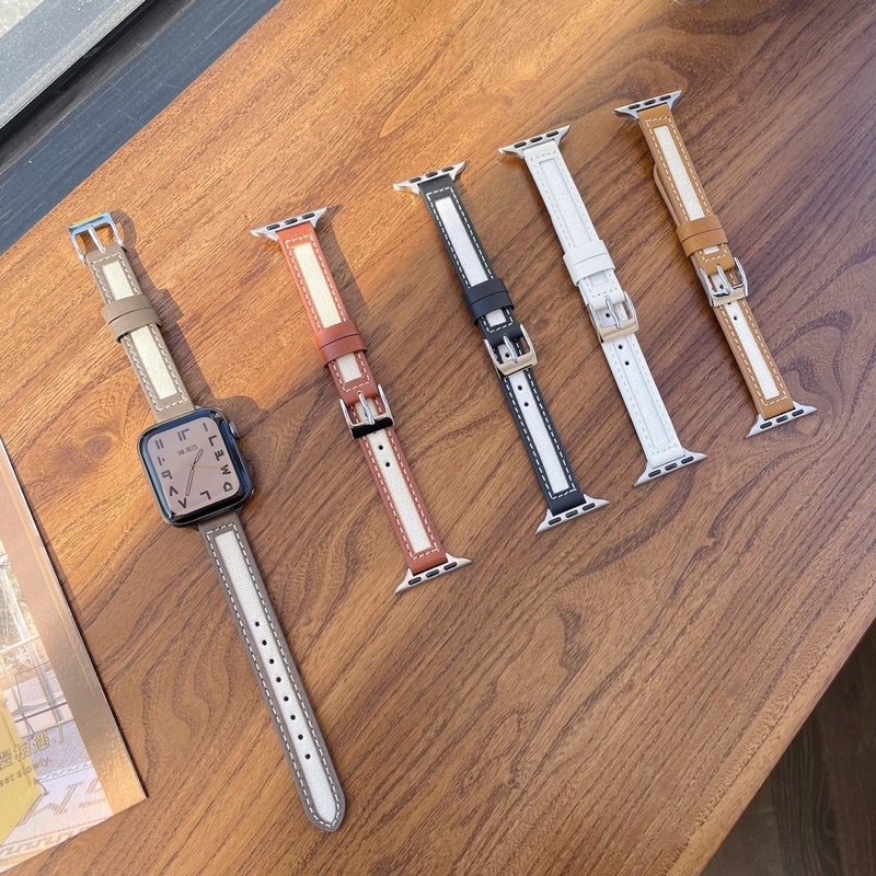 มาใหม่ พร้อมส่งจากไทย สายหนัง PU 2 โทน เส้นเล็ก ใช้ได้กับ Smart Watch Series Se 7 6 5 4 3 2 1 X8Max 