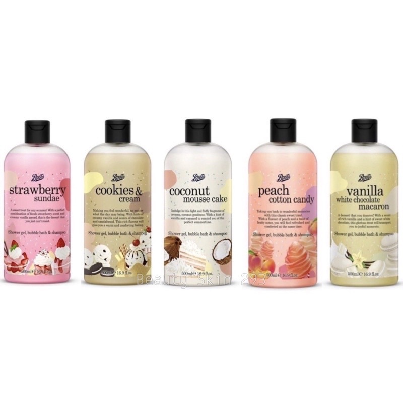 ของแท้/พร้อมส่ง Boots Shower Gel,Bubble Bath & Shampoo Flavour Collection 500ml. บู๊ทส์ ครีมอาบน้ำ บ