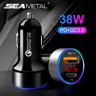 SEAMETAL 38W ที่ชาร์จในรถ PD20W QC3.0 ชาร์จเร็วประเภท C USB 12V 24V Universal Auto อะแดปเตอร์ที่จุดบุหรี่พร้อมโวลต์มิเตอร์ LED