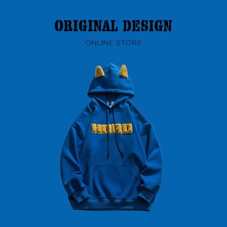 * เสื้อกันหนาว มีฮู้ด * American Tidal Street Cleasi Blue Hood Sweater Spring and Autumn Design Square Hood Sweet Sweate