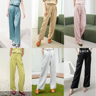 TIYA FEM PANTS(3 สี) กางเกงขากว้างทรงตรง ผ้าซิลค์ดัชเชสนิ่มสบาย ผ้าทิ้งตัวอย่างดีใส่แล้วไม่ยับ  PREORDER 10-15 DAYS