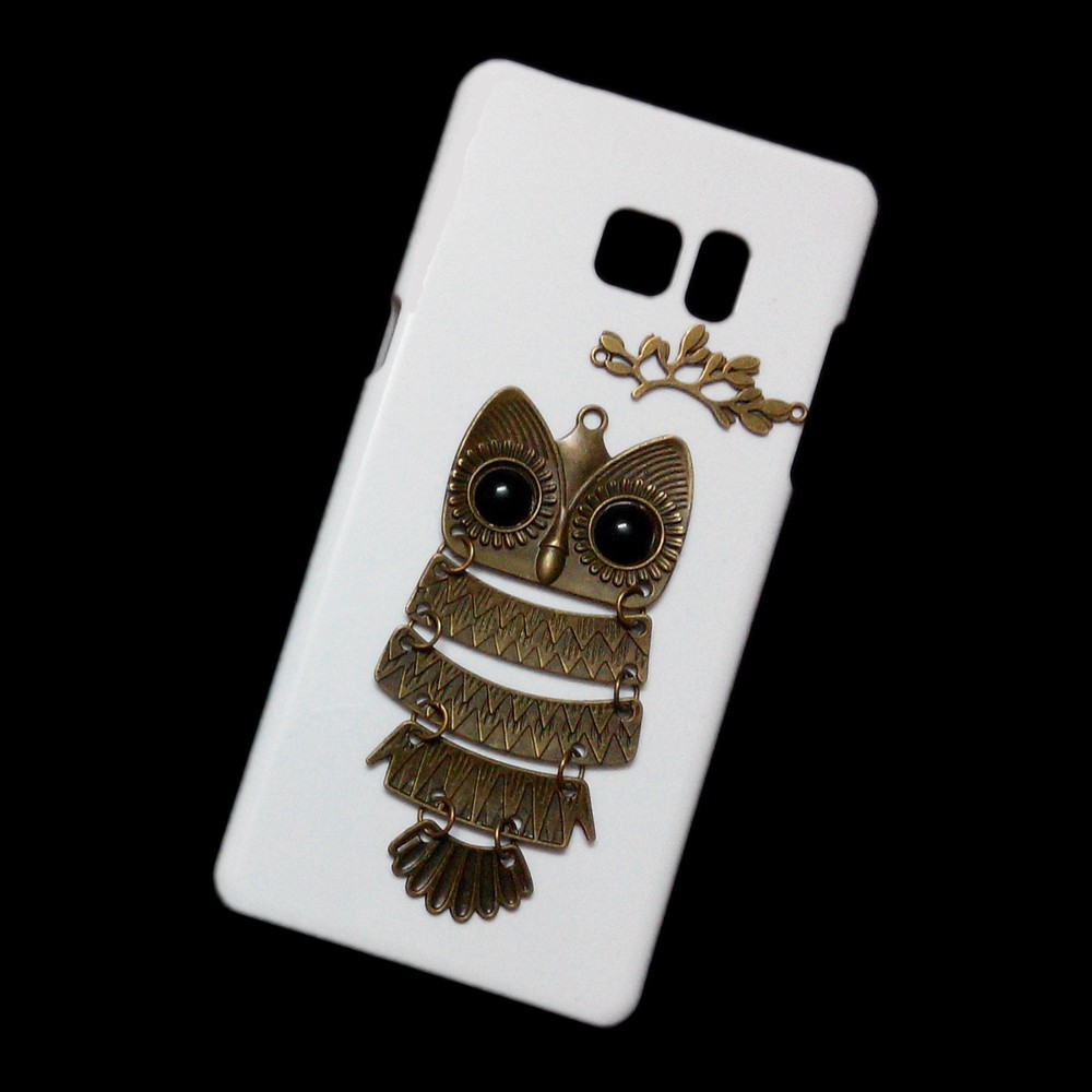 Case for Samsung Galaxy Note FE Note 7 3D Cute Retro Metal Owl Branch Hard Back Cover