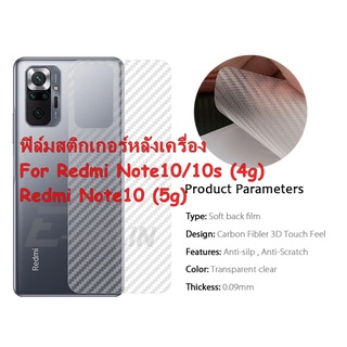 For Redmi Note10 / 10S (4g) /Note10(5g) ฟิล์มใส 3D ลายเคฟล่า หลังเครื่อง กันรอยขีดข่วน คราบเหงื่อคราบน้ำ