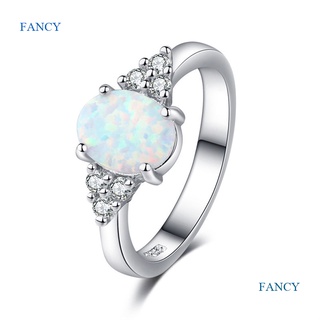 Fancy แหวนโอปอล ทรงกลม หินโอปอล สีขาว เครื่องประดับแฟชั่น