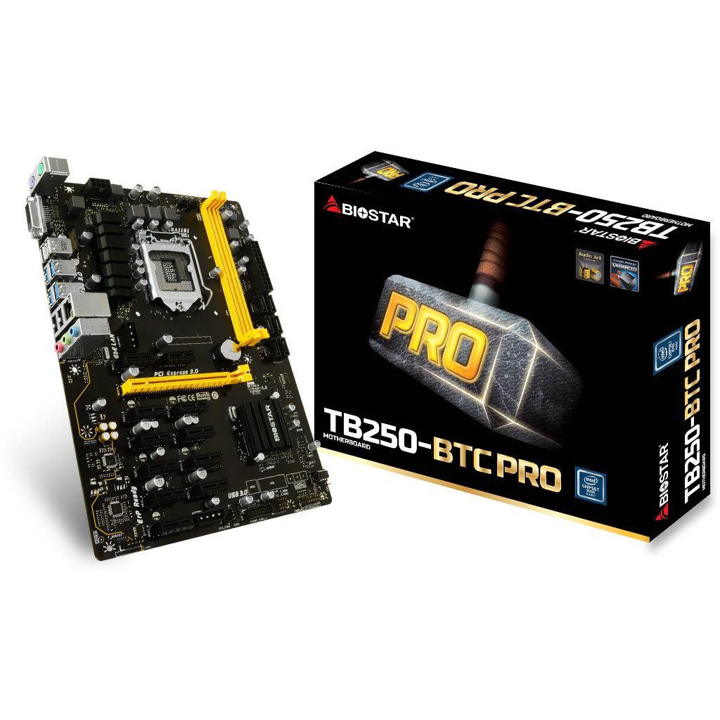 *ใช้แล้ว* BIOSTAR TB250 BTC PRO - Intel B250 Cryptocoin Mining ATX เมนบอร์ด 12 PCiE Slots 4gb RAM DD