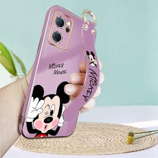 เคส Oppo Reno 7 5G Reno7 Pro Reno7 Z Reno 8 Reno8 Pro 5G เคสโทรศัพท์มือถือ TPU นิ่ม ลายการ์ตูนมิกกี้เมาส์ พร้อมสายรัดข้อมือ หรูหรา