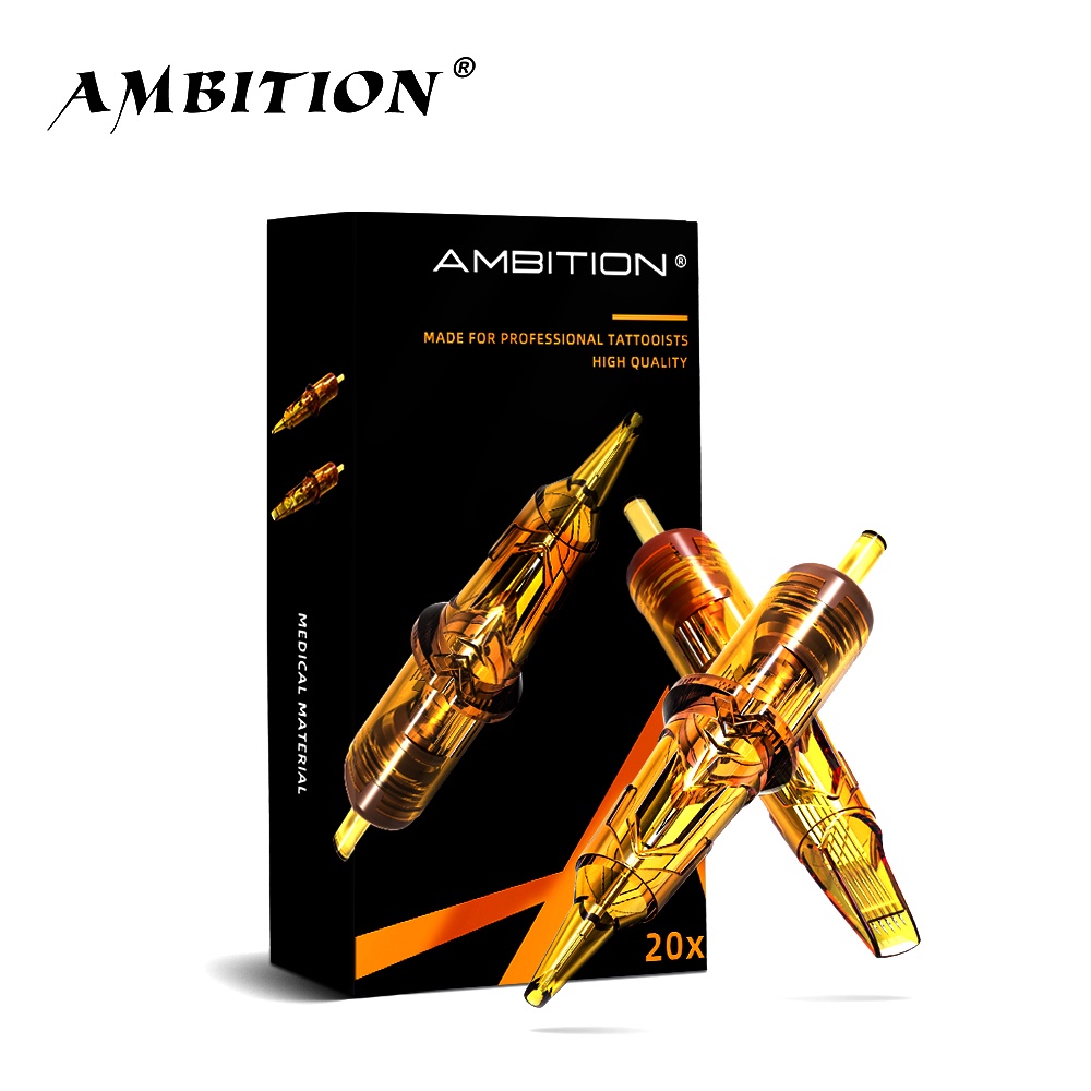 Ambition Glory เข็มสัก RL 0.25mm 0.3mm 0.35mmตลับหมึกสัก ฆ่าเชื้อ เพื่อความปลอดภัย แบบใช้แล้วทิ้ง สีทอง 20 ชิ้น