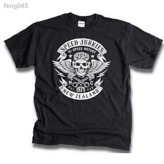 ◇﹊☼เสื้อยืดแฟชั่นคุณภาพเยี่ยม 2021 Speed ​​Junkies Zealand Biker Skull Wings Pistpatchs บุคลิกภาพ