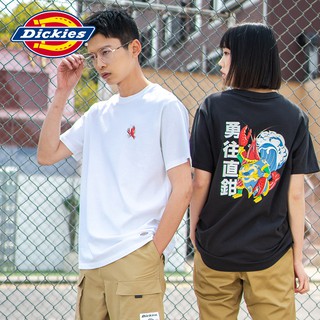 Dickies เสื้อยืดคู่รักแขนสั้นพิมพ์ลายตัวอักษร Dk007616