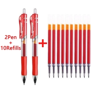 ปากกาลูกลื่นหมึกเจลสีดํา / แดง / สีฟ้าความจุขนาดใหญ่, 0.5 มม. 2 ชิ้น + 10 ชุดปากกาเจล