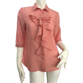 GSP BUSINESS BLOUSE COLOR จีเอสพี เสื้อเบลาซ์แขนสามส่วน มีระบายหน้า สีส้มโอรส(SQ2GOR)