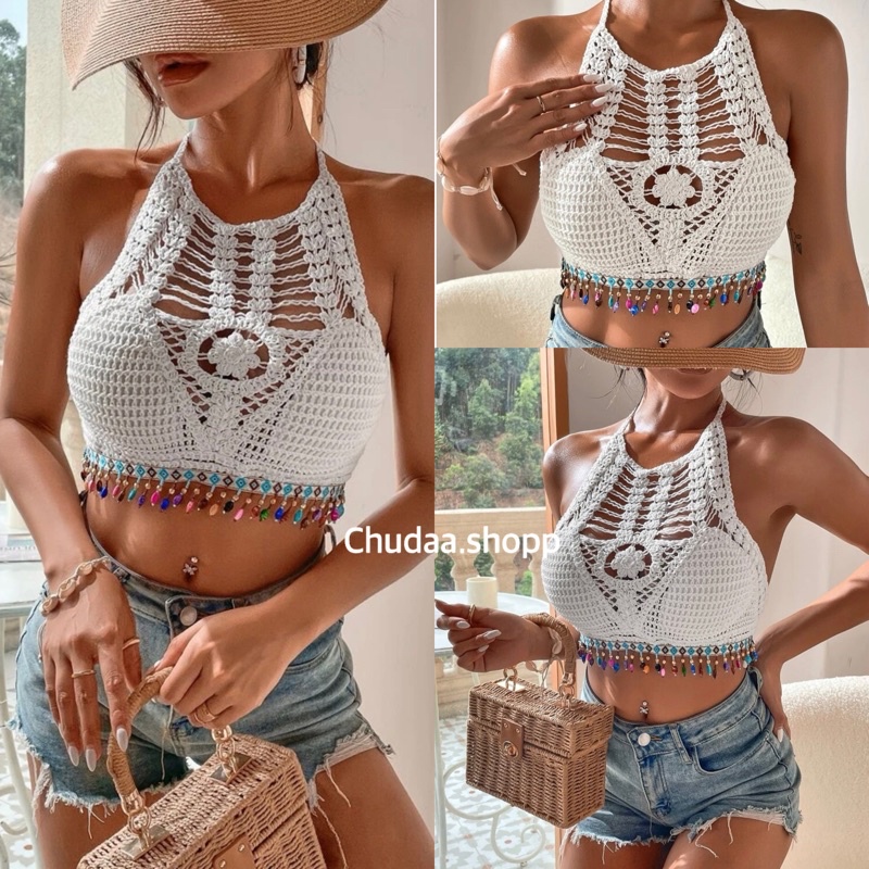 เสื้อถักผูกคอ บราถักไปทะเล
