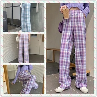 Summer new style Japanese casual wide-leg pants plaid loose version all-match