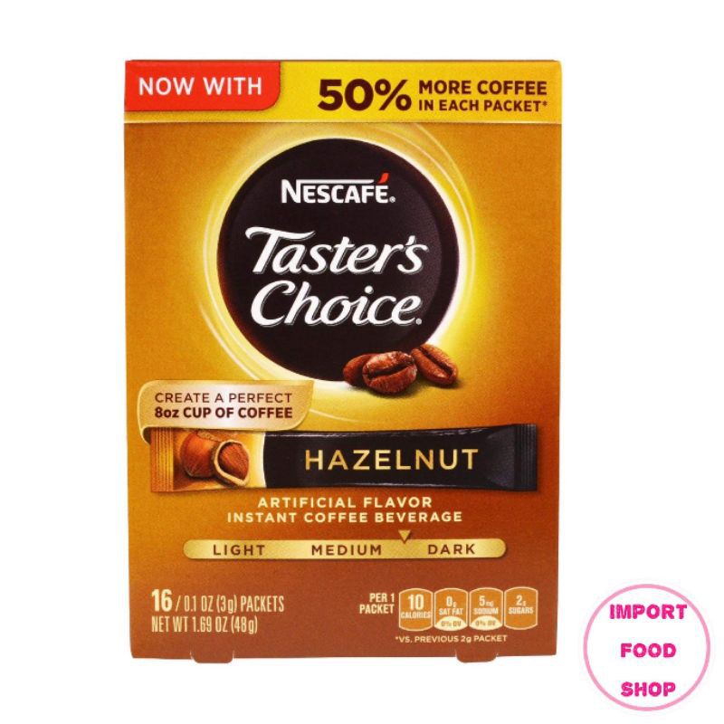 Nescafe Taster's Choice Instant Coffee Beverage, Hazelnut, 16 count from USA กาแฟสำเร็จรูป 1 กล่อง ม