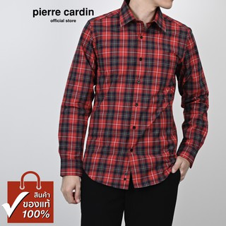 Pierre Cardin เสื้อเชิ้ตแขนยาว Slim Fit รุ่นมีกระเป๋า ผ้า Cotton 100% [SJJ018F-RE]