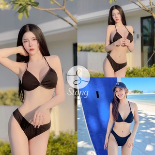 bikini สีดำ สีพื้นเบสิค แนวสปอร์ตเกริ์ล พร้อมส่ง ZAFUL