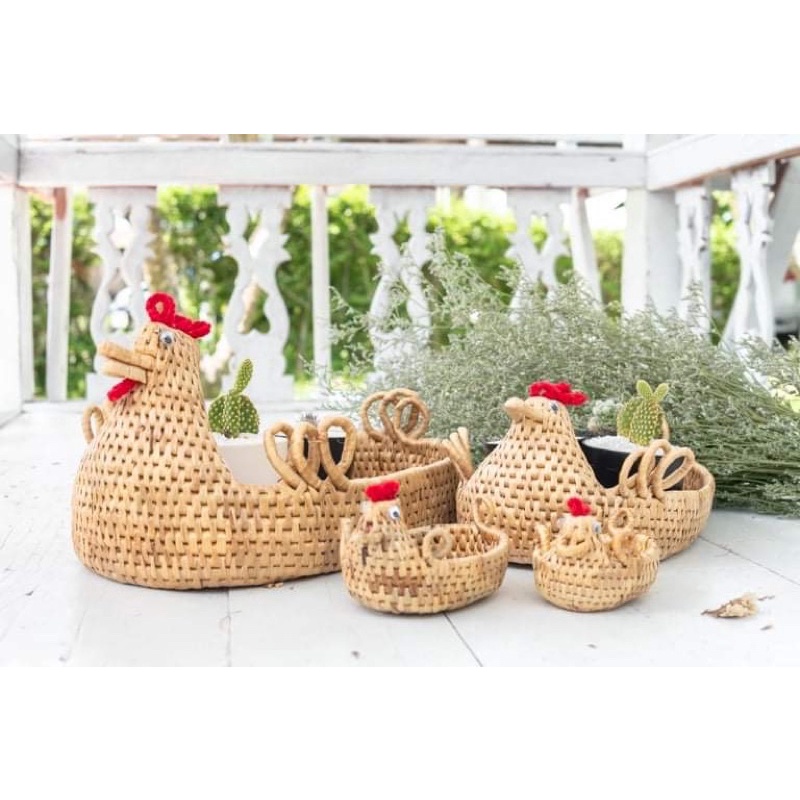 Woven basket Handmade (มี5แบบ) กระจาดไก่ปาปิยองกุ๊กๆ ที่ระลึกงานเกษียณ ของขวัญปีใหม่ ของฝาก ตะกร้าใส่ไข่ไก่ ผลไม้
