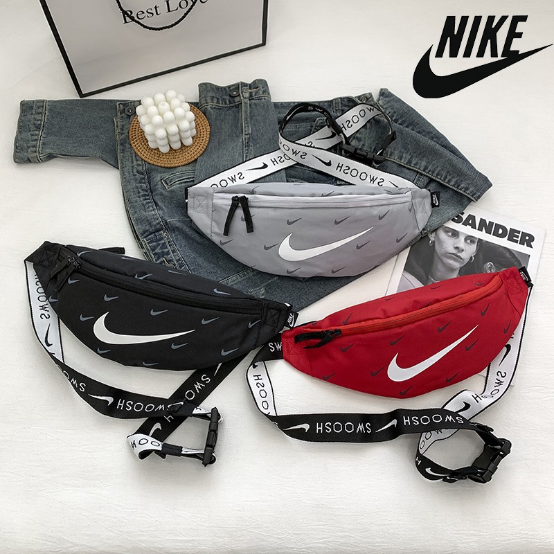 Nike ผู้ชายและผู้หญิงกีฬากลางแจ้งกระเป๋าสะพายกระเป๋าคาดเอวกระเป๋าคาดหน้าอกกระเป๋า