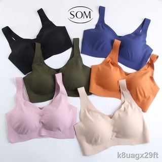 เสื้อในไร้โครง ┅SOM Underwear สปอร์ตบรา คอวี บรามีฟองน้ำ บรากระชับหน้าอก ไร้ขอบไร้โครง บราออกกำลังกาย ครอปบรา B159