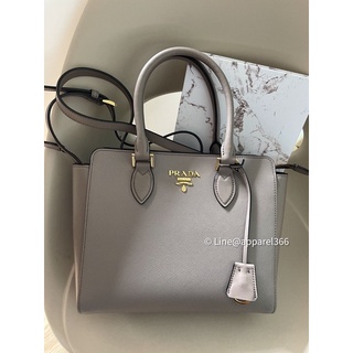 PRADA Borsa A Mano Saffiano+Soft Calf Leather 👜 สีเทา