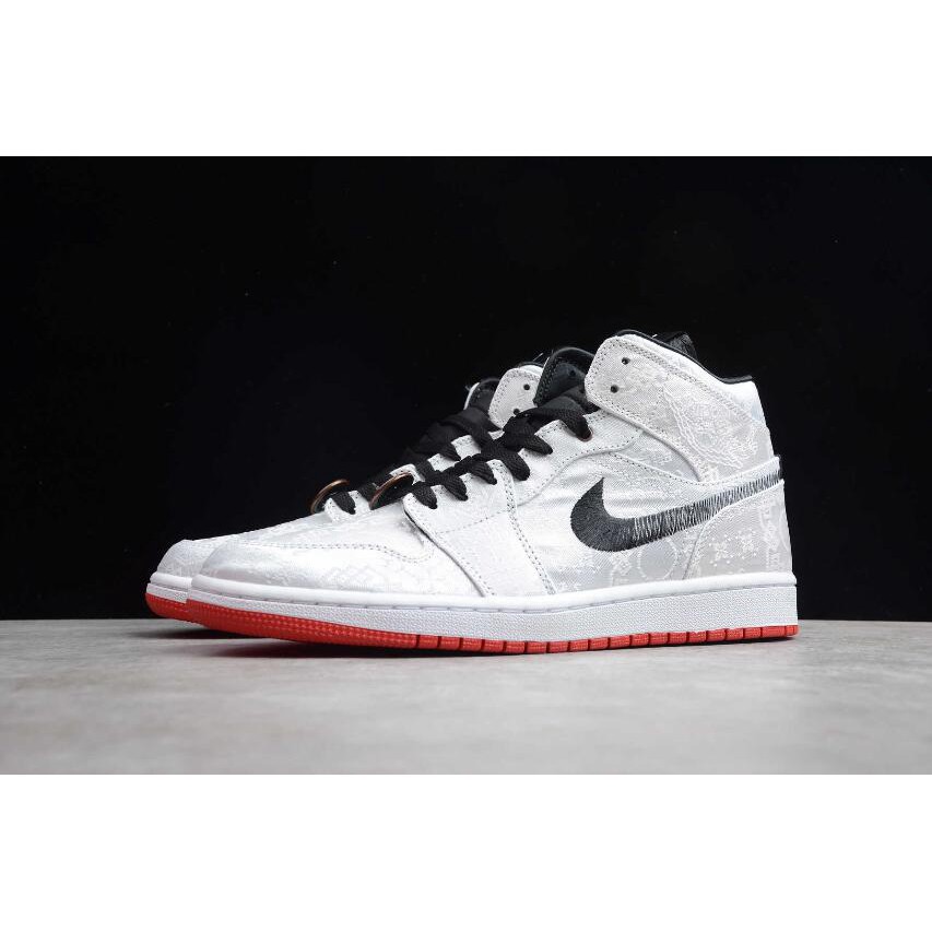 air jordan 1 mid by edison chen รองเท้าผ้าใบลําลองสีขาวสีดําสีแดง cu ...