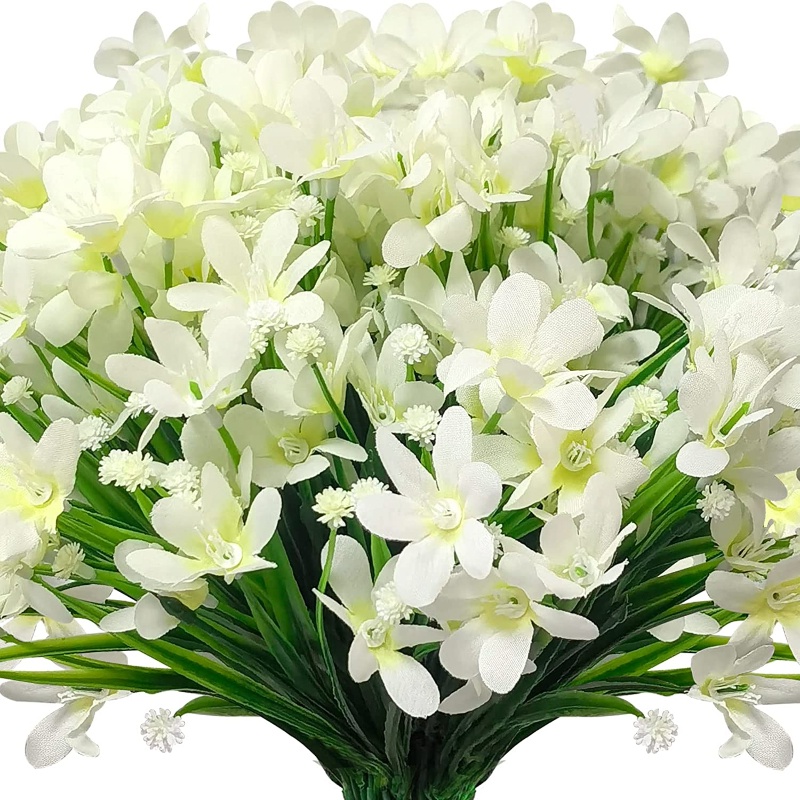 ดอกไม้ประดิษฐ์กลางแจ้ง UV ทนปลอม Daffodils ดอกไม้ไม่ซีดจาง Faux พลาสติก Greenery ไม้พุ่มสวน Porch หน้าต่างกล่องตกแต่ง