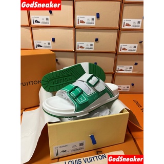 [ พร้อมส่ง ]  LV Trainer Mule White Green 40 - 46 [ ORI ]