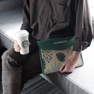 🌟พร้อมส่ง🌟Starbucks Clutch Bag (Green Leave) กระเป๋าคลัทช์ สตาร์บัคส์ (ลายใบไม้)