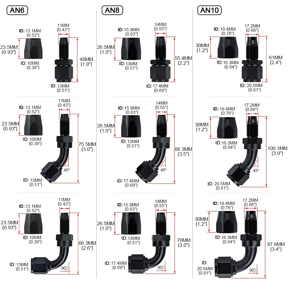 AN4 AN6 AN8 AN10 Oil Fitting Adaptor 0 45 90 180 องศาน้ํามัน/Feel/Swivel อุปกรณ์ท่อ (ข้อต่อท่อหมุน)