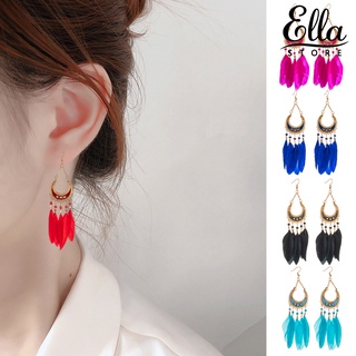 Ellastore123 ต่างหูระย้า ประดับขนนกสังเคราะห์ สไตล์โบฮีเมียน สําหรับผู้หญิง 1 คู่