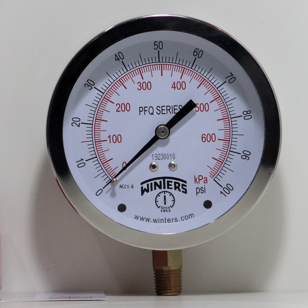 Pressure Gauge Brass 4", 1/4" NPT , 0-100 psi/kPa