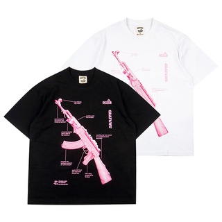 แขนสั้นcrew neckเสื้อยืดแขนสั้น ลายกราฟฟิก Pink Savage Pink AK47 Appeal Peace and Love AmericanS-XXXXL