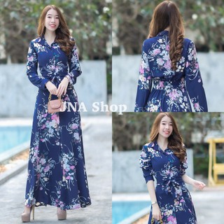 hbstation.shop เสื้อผ้าผู้หญิง เดรสเชิ้ตยาว สีกรม พร้อมส่ง