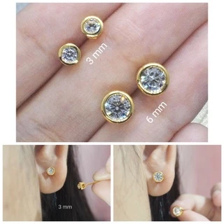 B bต่างหูเพชรกลมขอบทองชุบ24k(มี2ขนาดให้เลือก)