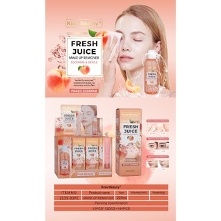 2135 Kiss Beauty Innovation Fresh Juice Soothing &amp; Gentle Make Up Remover คลีนซิ่ง ที่เช็ดเครื่องสำอางค์ กลิ่นพีช 220ml.