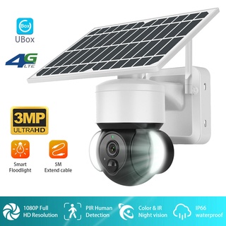 3MP Surveillance Camera Solar WiFi / 4G LTE FDD Outdoor Ptz PIR Flood Light Camera 12000mAh Battery Wireless Cctv for Ub