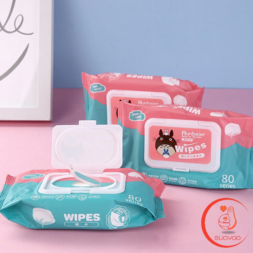 Wipes 11 บาท ทิชชู่เปียก ทิชชู่เปียกทำความสะอาด กระดาษทิชชู่เปียก ทิชชูเปียก 80 แผ่น Baby hand and mouth wipes Mom & Baby