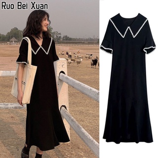 Ruo Bei Xuan เสื้อผ้าผู้หญิง เดรสยาวปานกลางทรงหลวมสไตล์เกาหลี