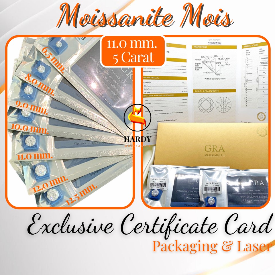 เพชรโมซาไนท์ 5 กะรัต โมอีส Moissanite11.0 มิล (5 กะรัต) + EXCLUSIVE GRA CERTIFICATE