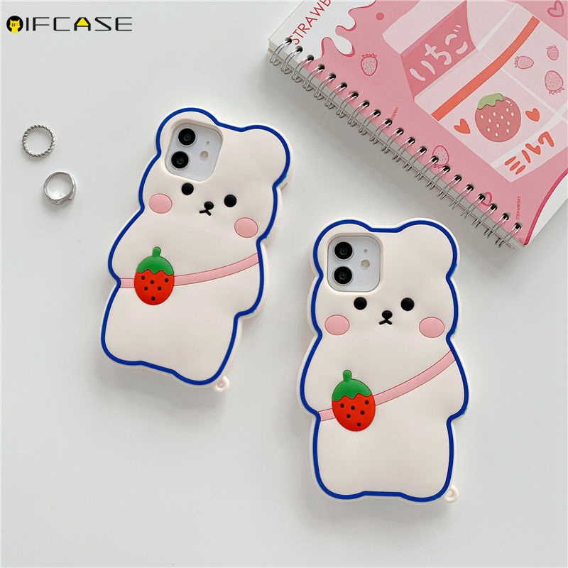 Huawei Y9s Y9 Prime 2019 Nova 8 7 Pro SE 5T 4 P40 P30 Mate 40 30 Pro Honor 20 10i 20i Phone Case 3D Strawberry Backpack Bear Cute Cartoon Simple Shockproof Soft Silicone TPU Casing Case Cover