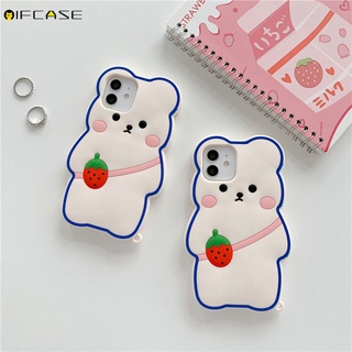 Xiaomi Redmi Note 8 7 K20 Mi 11 10 Pro CC9 A3 Lite 9 8 Phone Case 3D Strawberry Backpack Bear Cute Cartoon Simple Shockproof Soft Silicone TPU Casing Case Cover