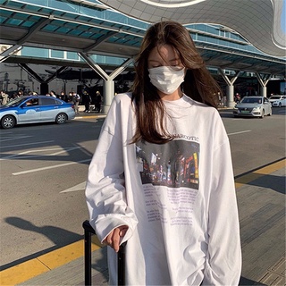 เสื้อกันหนาวแขนยาว ความยาวปานกลาง ทรงหลวม พิมพ์ลาย แฟชั่นฤดูใบไม้ร่วง สําหรับผู้หญิง