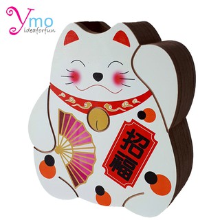 กระปุกออมสิน Money Box Wooden,Piggy Bank ลาย แมวกวักญี่ปุ่น นำโชค ลายสามสี งาน Handmade ไม้ Ymo ของขวัญของแต่งบ้านโชคลาภ