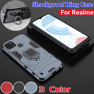 เคสโทรศัพท์กันกระแทกสำหรับ Realme Real me C21 C25 Y C21Y C21-Y C25Y C25S C21 C15 RMX3261 RMX3265 RMX3201 5G Hard Stand Phone Case เคสโทรศัพท์แบบแข็งสไตล์เมชา เคสแหวนสีดำ เคสโทรศัพท์แบบตั้งได้ เคสกันกระแทกด้านหลังแบบกันตก