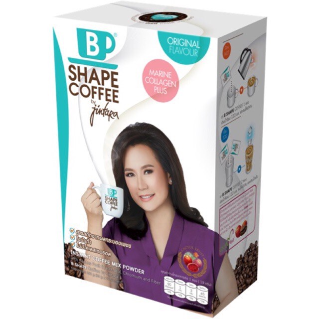 แพ็คเก็จใหม่ สูตรมะพร้าว B Shape Coffee Original Collagen Plus By Jintara โดย คุณแหม่ม 10 ซอง x 1 กล่อง