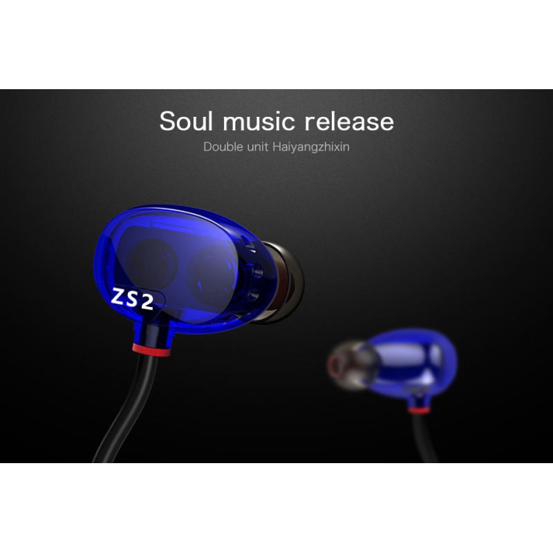 KZ  หูฟังอินเอียร์ ZS2 แบบ 2Driver ไม่มีไมโครโฟน เพิ่ม Subwoofer ให้เบสหนักขึ้น (Blue)